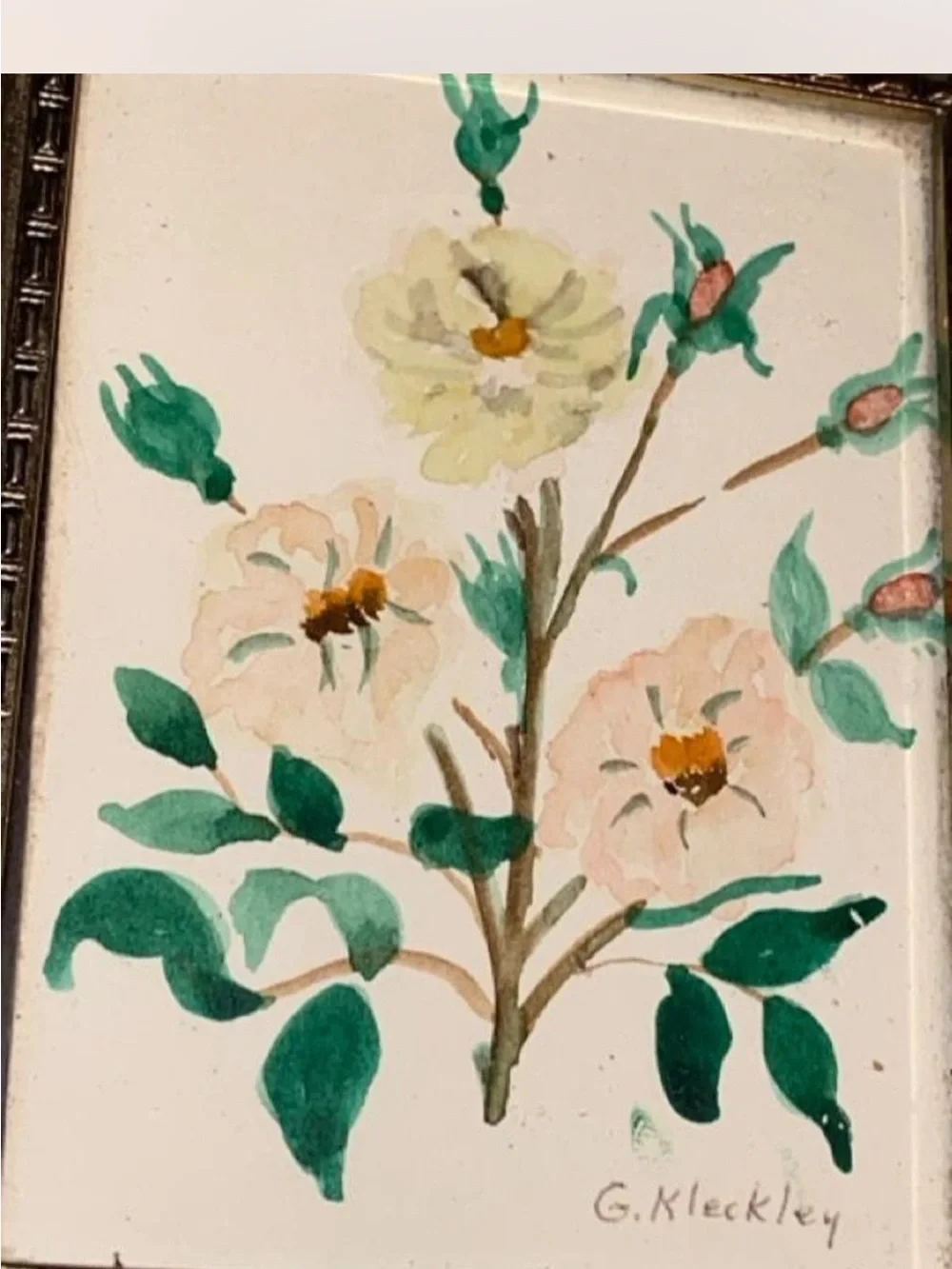 Framed Floral Watercolor Art - Green and Cream